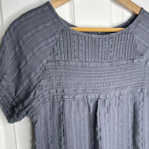 Prana Women's Top Blouse Small Blue Gray Organic Cotton Blend Boho Short Sleeves - Picture 2 of 7